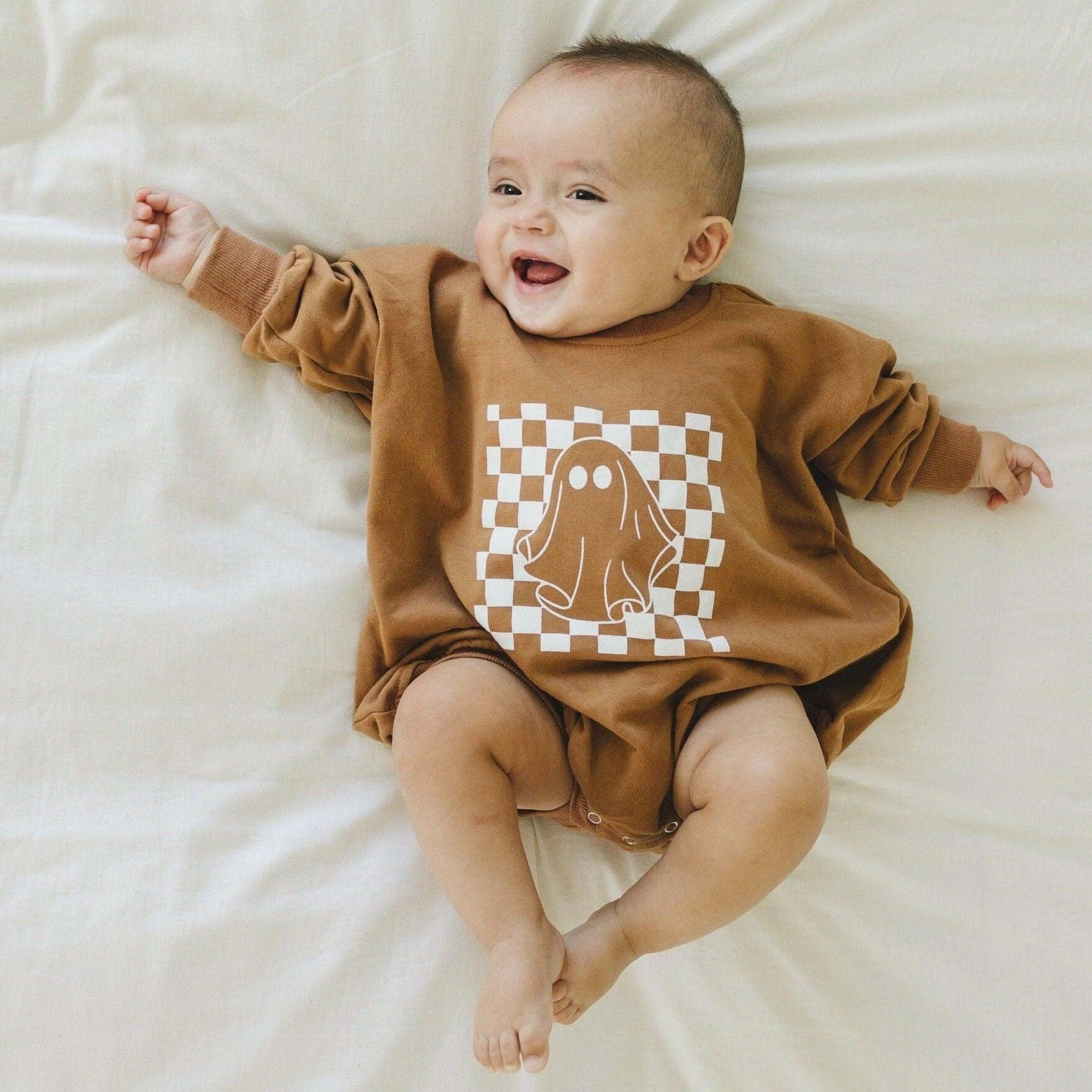 Checkered Ghost Sweatshirt Romper - More Colors