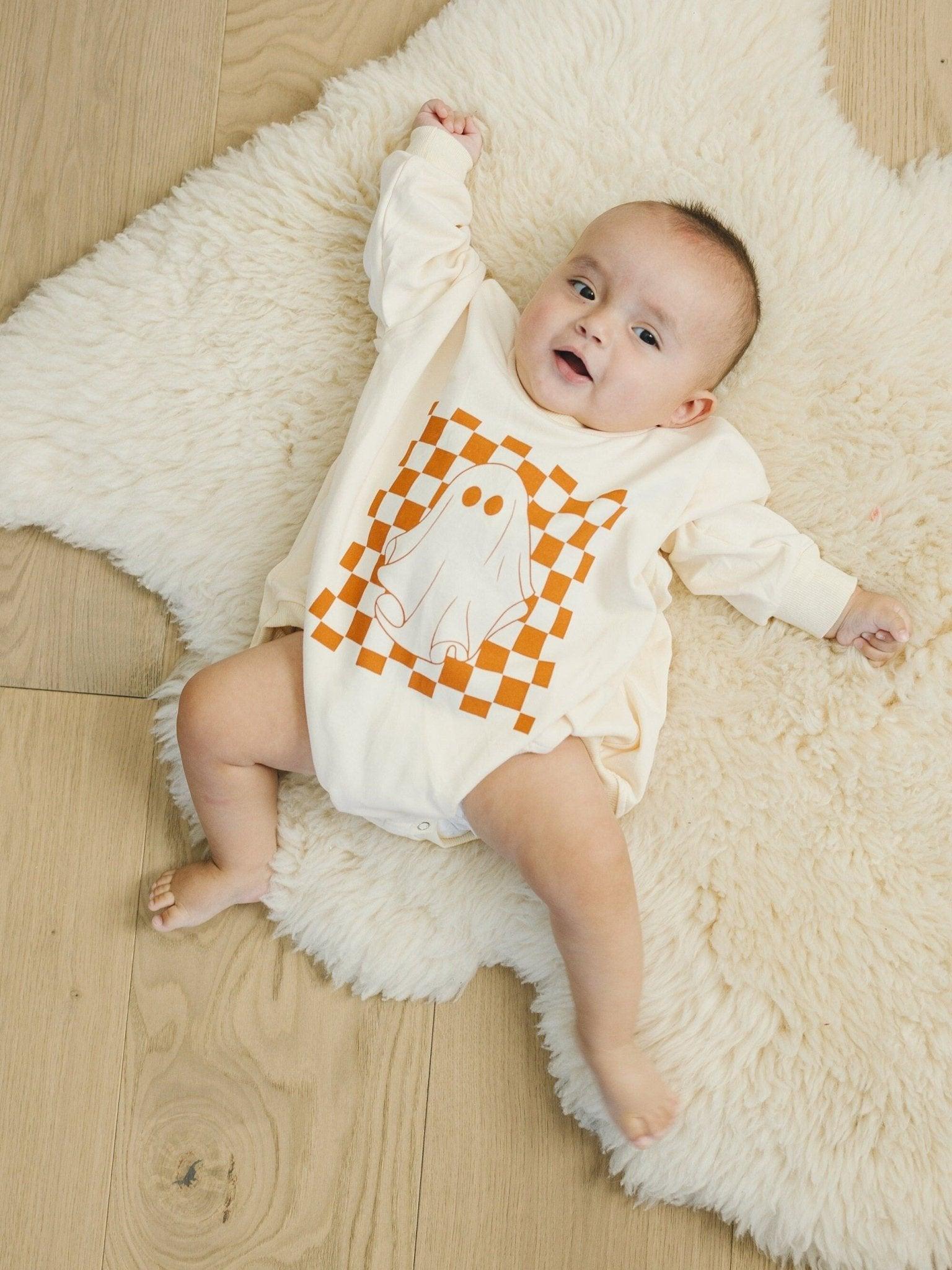 Checkered Ghost Sweatshirt Romper - More Colors