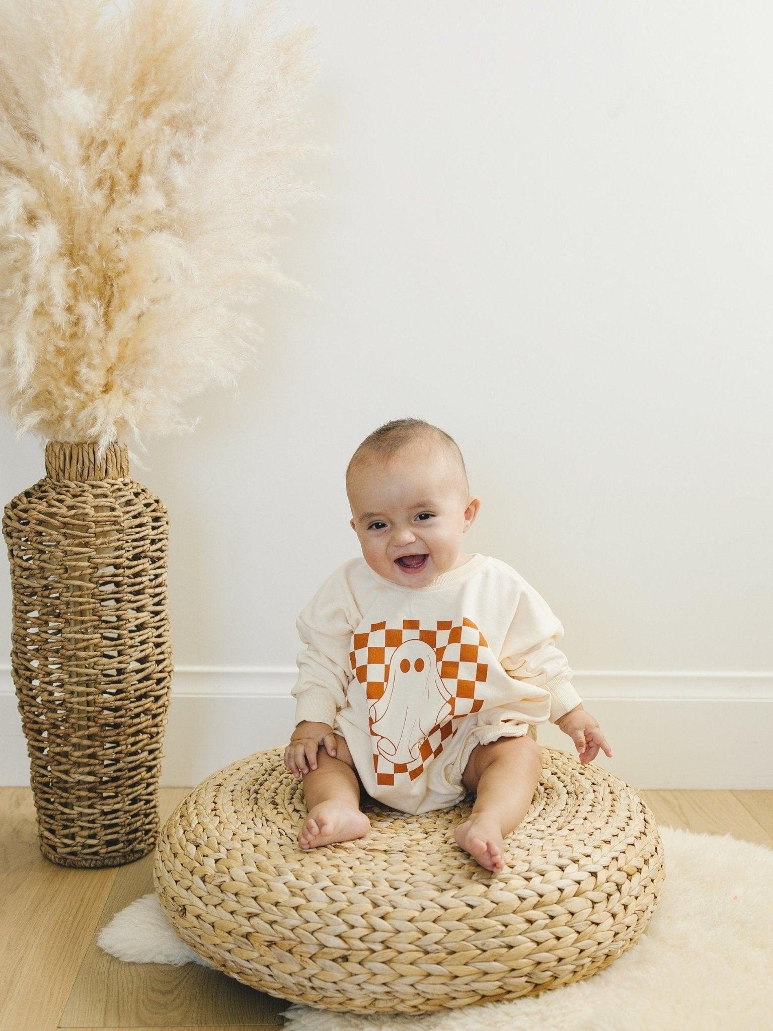Checkered Ghost Sweatshirt Romper - More Colors