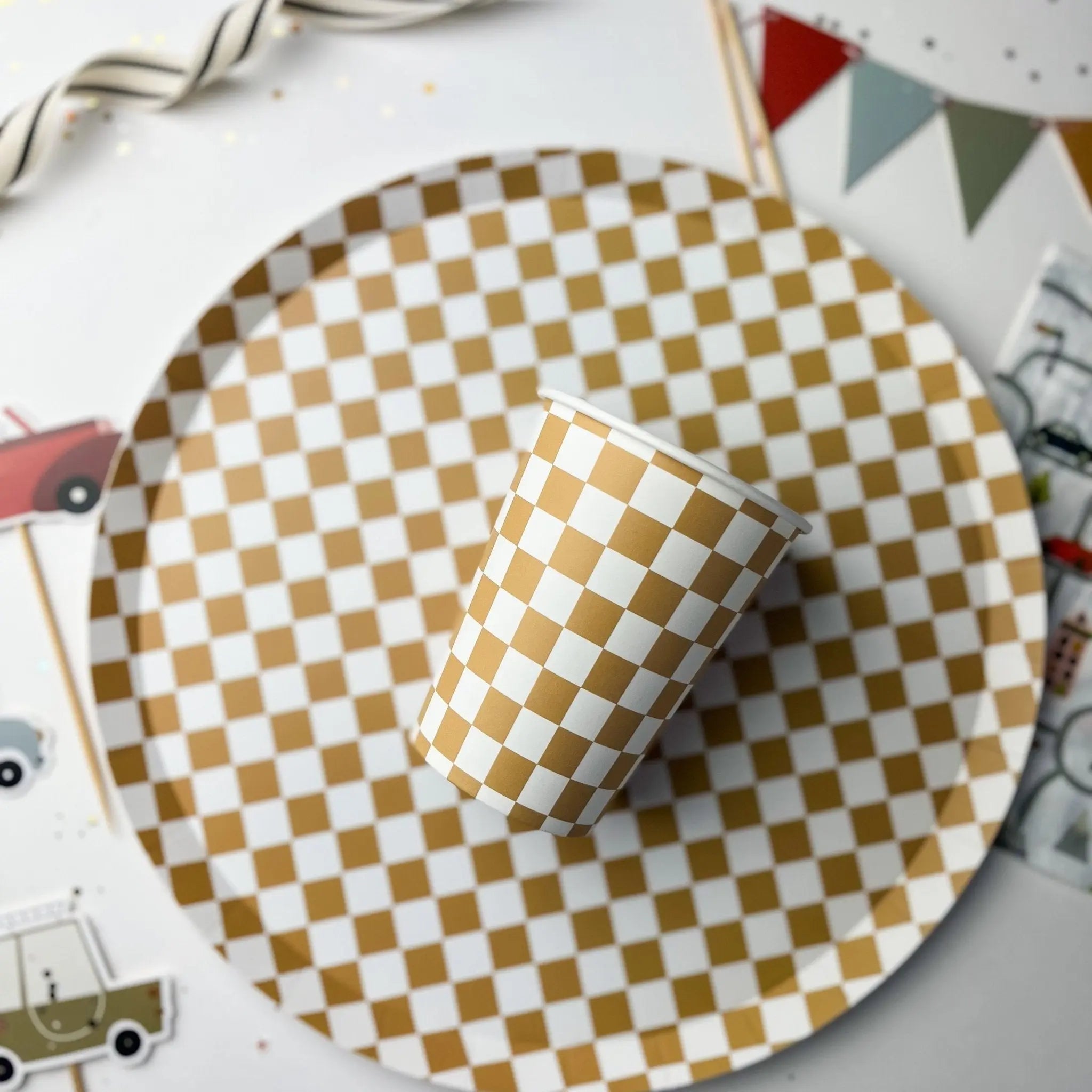 Checkered Gold Matte Cups (set Of 8)