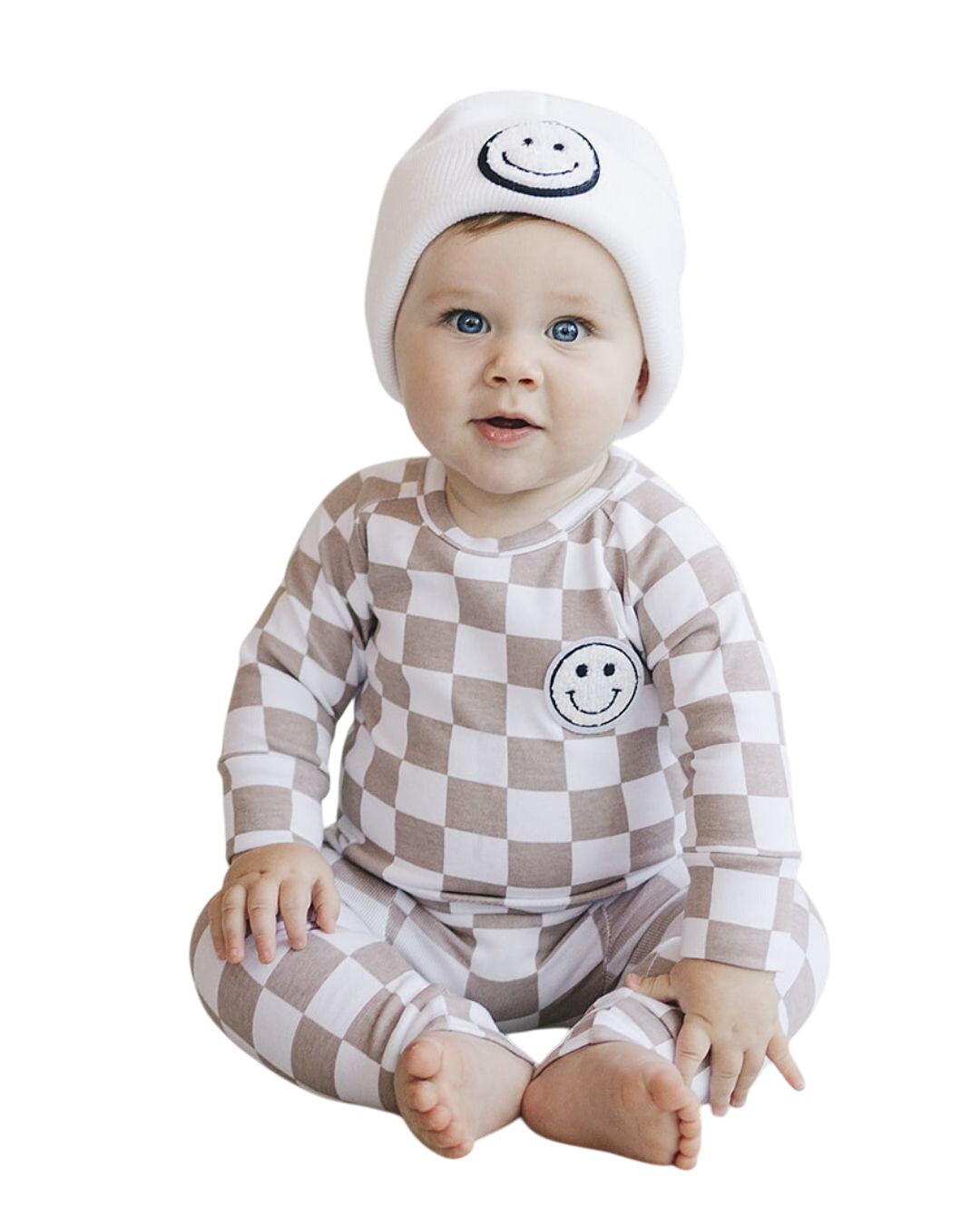 Checkered Smiley Lounge Set | Latte