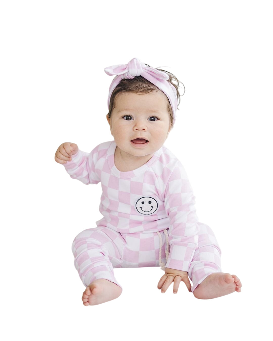 Checkered Smiley Lounge Set | Pink