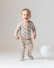 Checkered Bamboo Zipper Footie