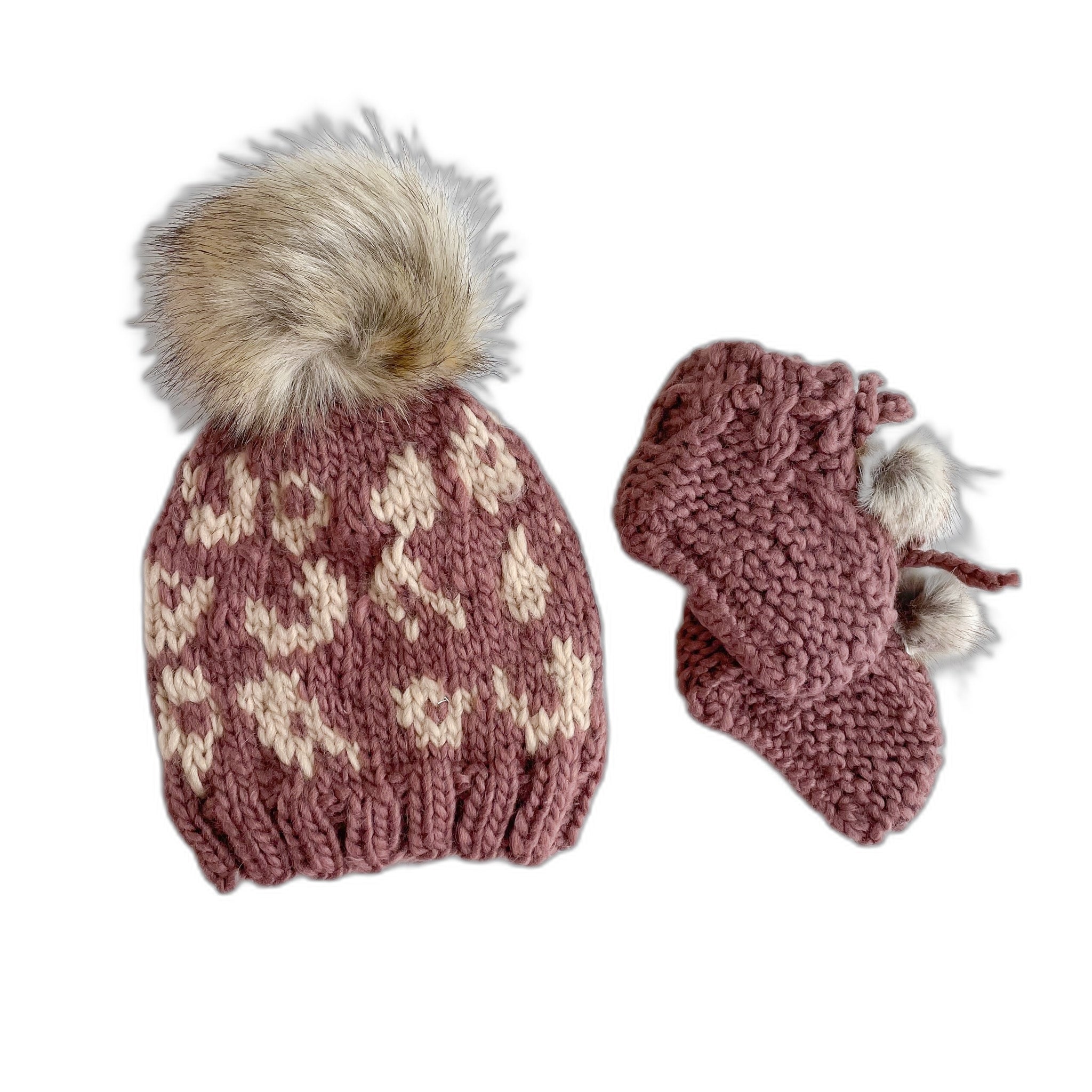 Cheetah Hat And Booties Set, Mauve