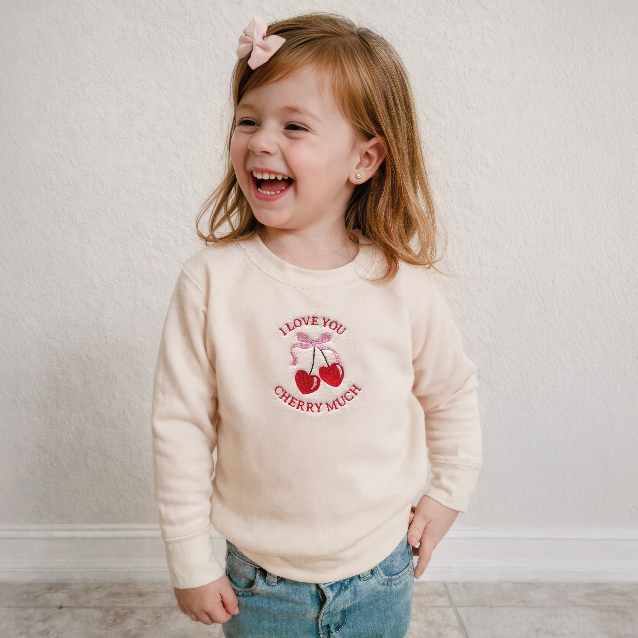 "i Love You Cherry Much" Embroidered Matching Sweatshirts And Baby Outfits