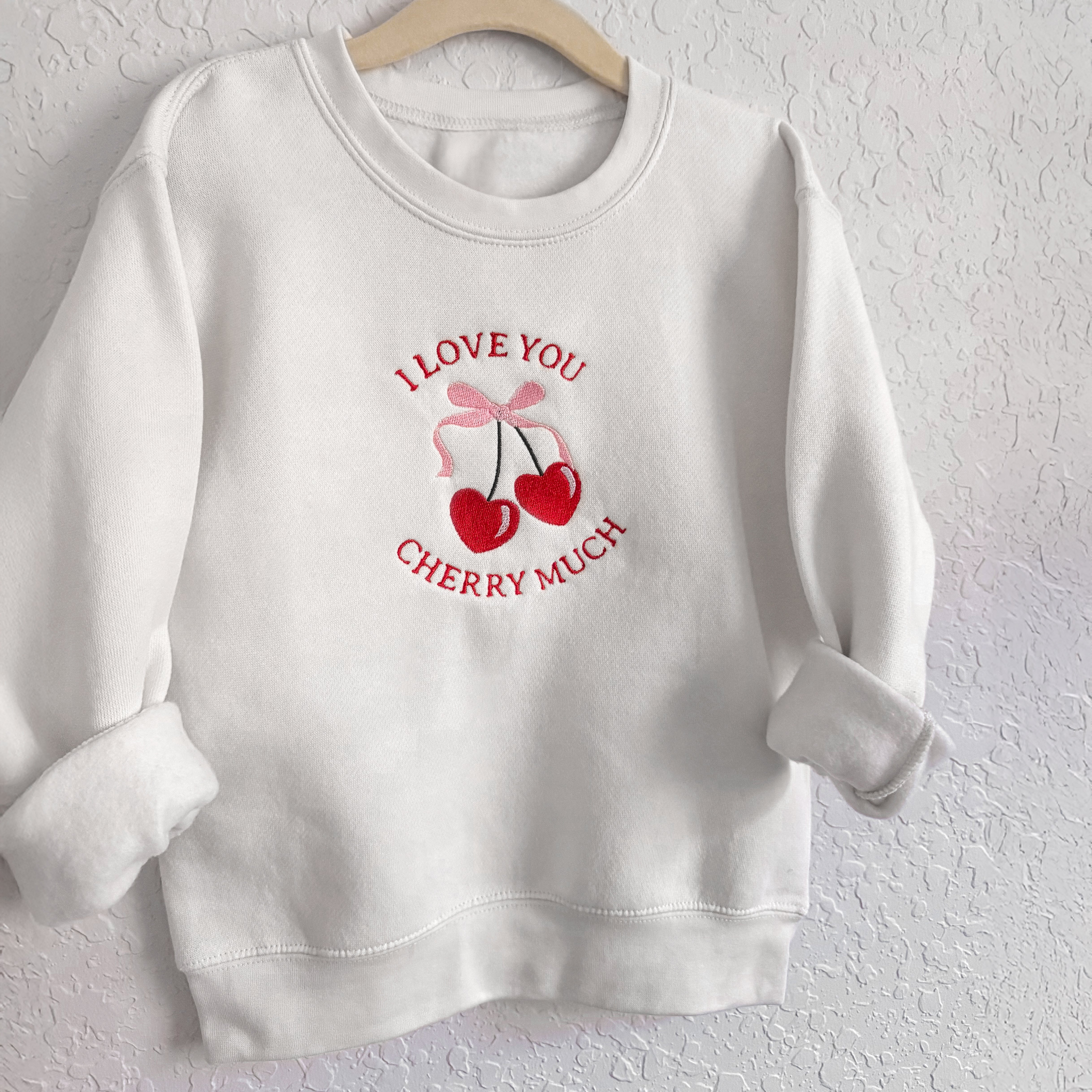 "i Love You Cherry Much" Embroidered Matching Sweatshirts And Baby Outfits