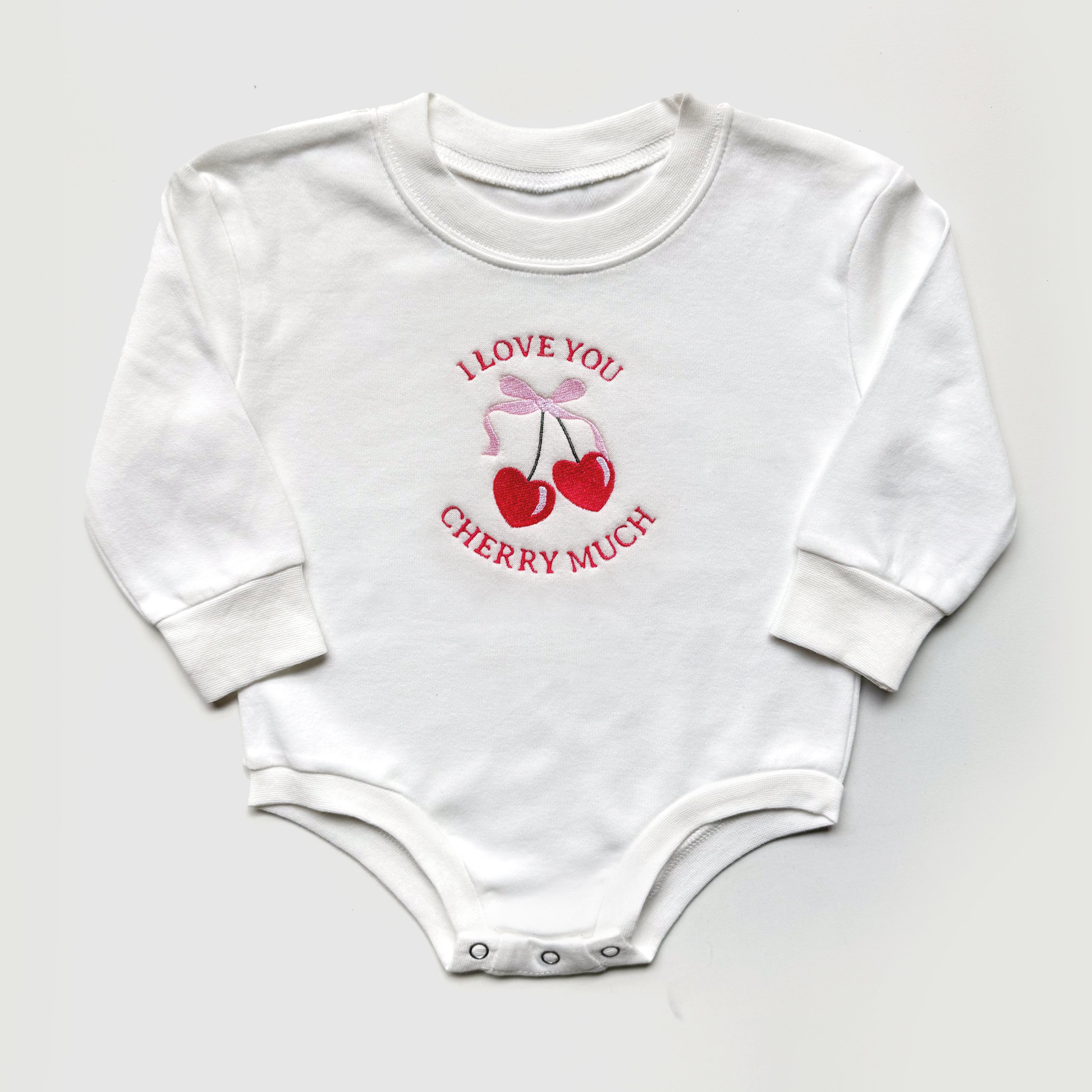 "i Love You Cherry Much" Embroidered Matching Sweatshirts And Baby Outfits