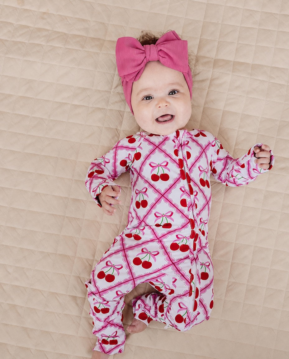 Bamboo Zip Romper | Cherry Bow