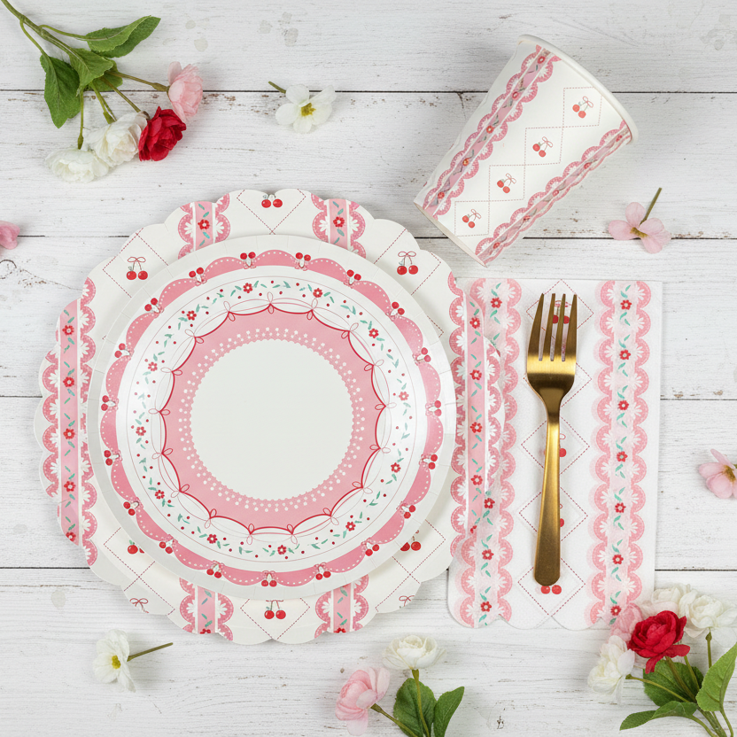 Cherry Coquette Dessert Plates 8" (8 Pack)