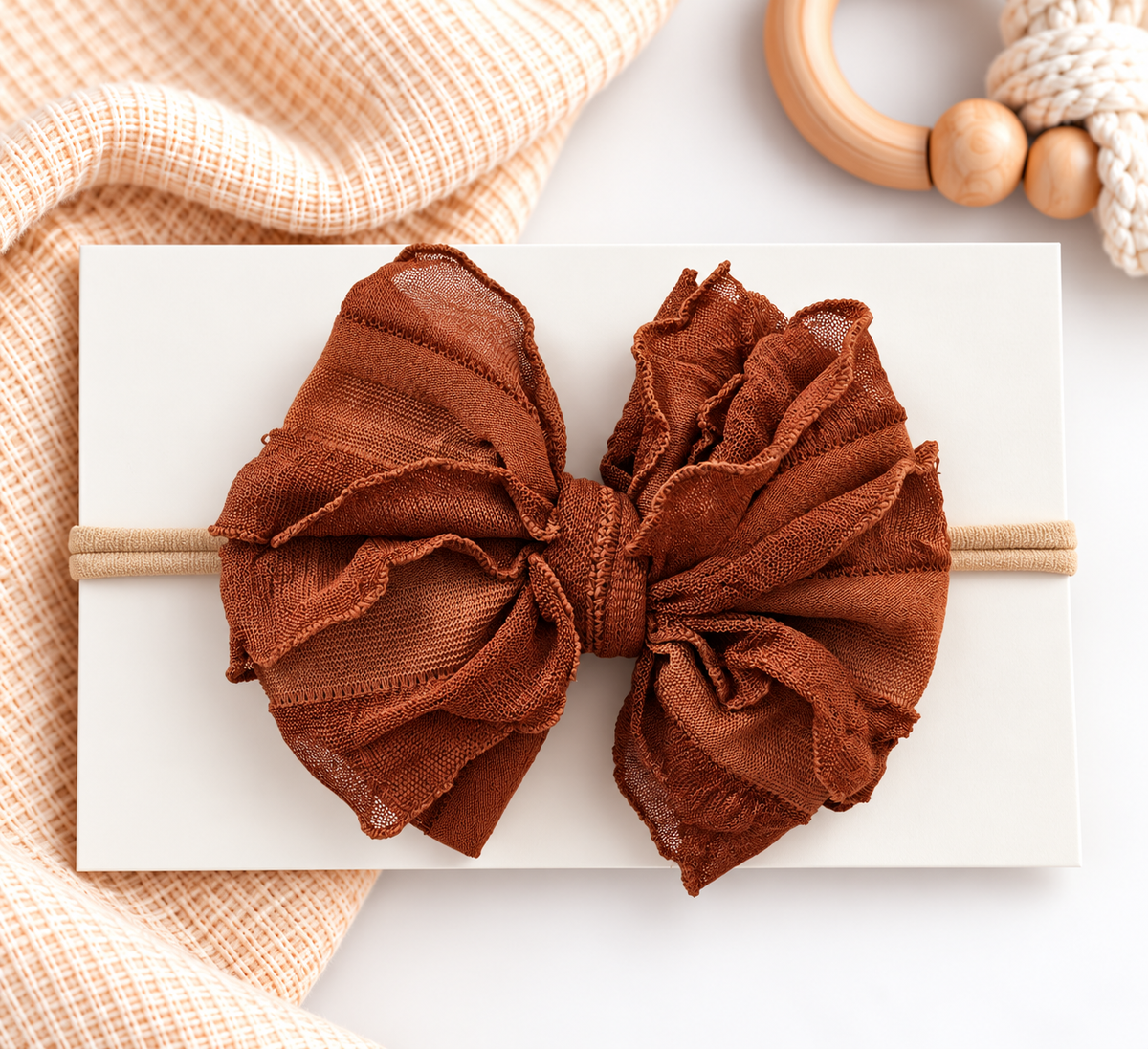 Chestnut | Skinny Mini Nylon Ruffled Baby Headband