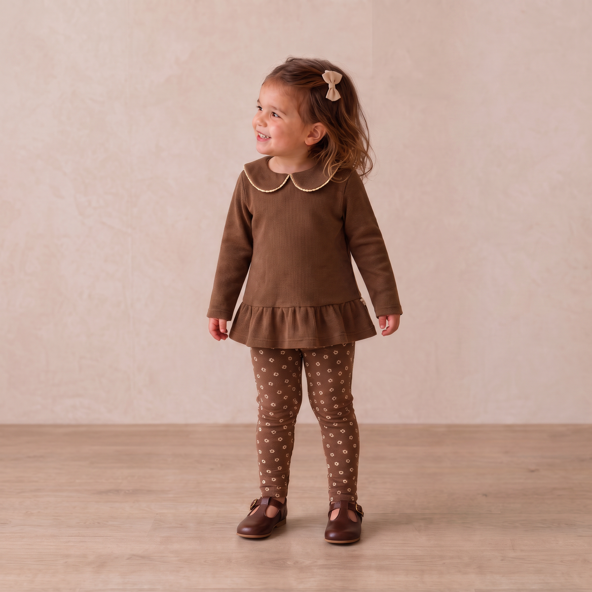 Organic Collar Peplum Top Set Of 2 - Chestnut Bloom + Brown