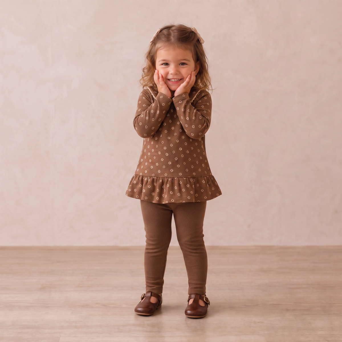 Organic Collar Peplum Top Set Of 2 - Chestnut Bloom + Brown
