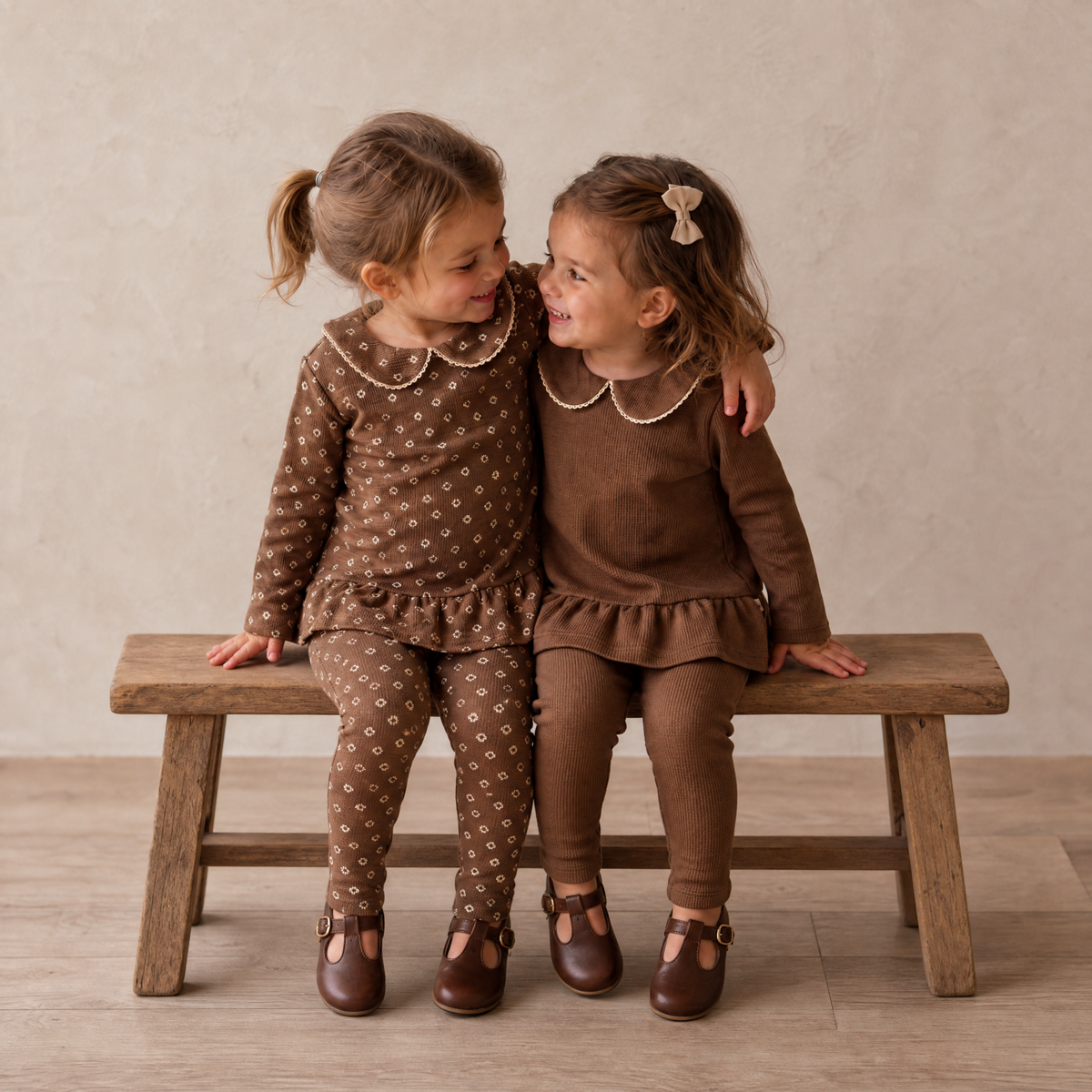 Organic Collar Peplum Top Set Of 2 - Chestnut Bloom + Brown