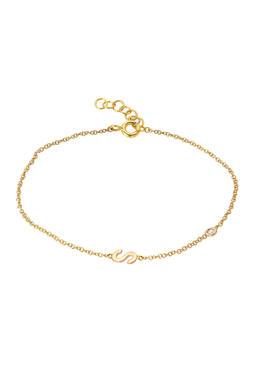 14k Gold Initial & Bezel Diamond Bracelet