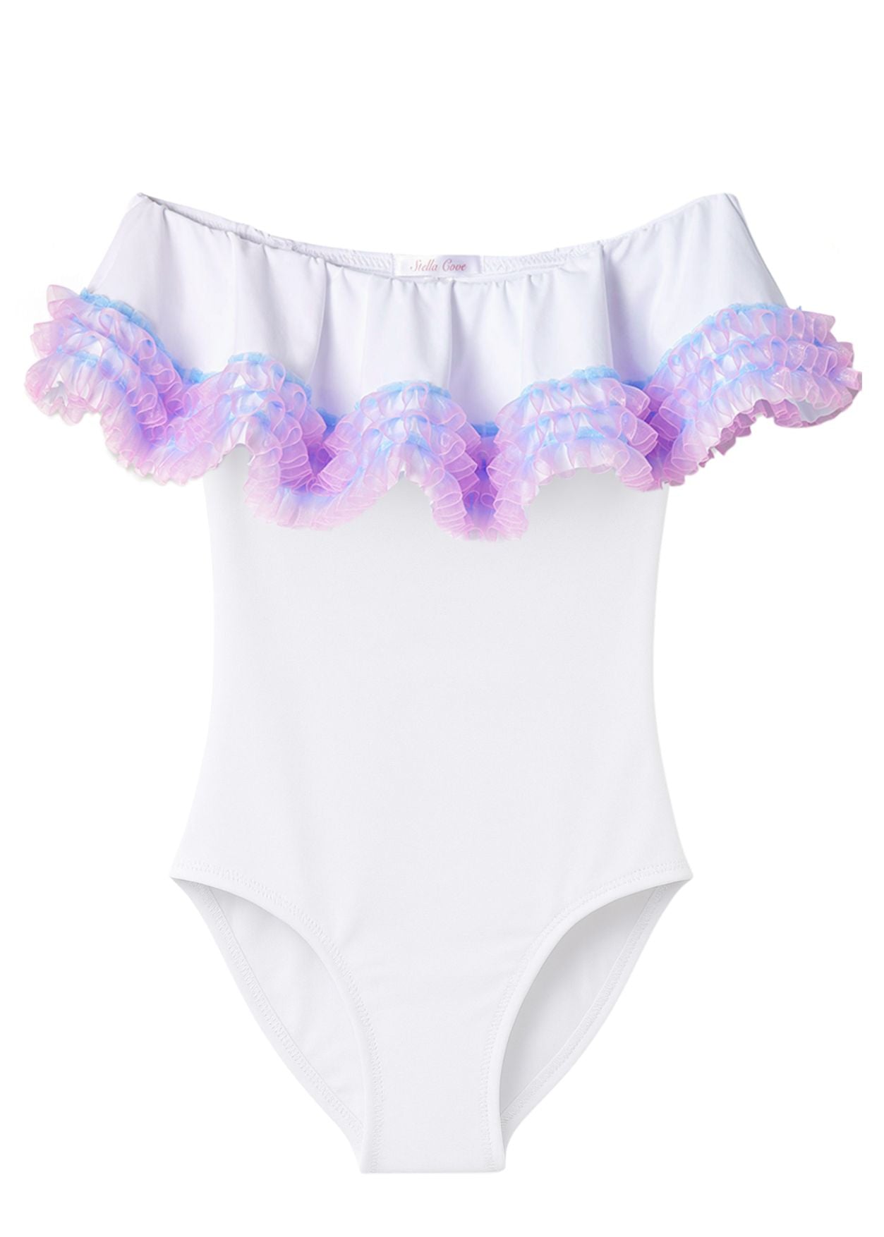 White Ruffle Swimsuit With Anemone