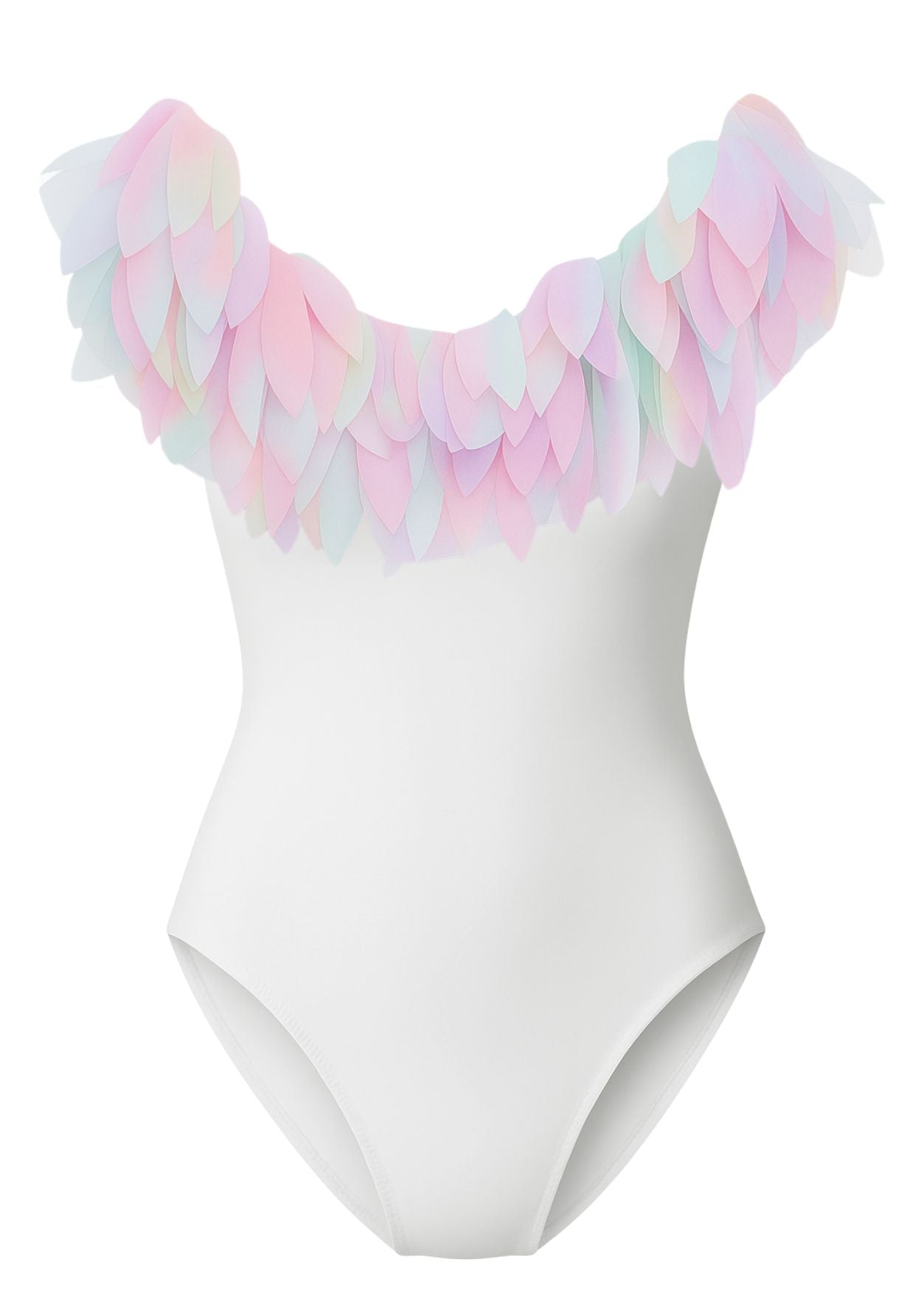 Womens White Draped Swimsuit With Petals
