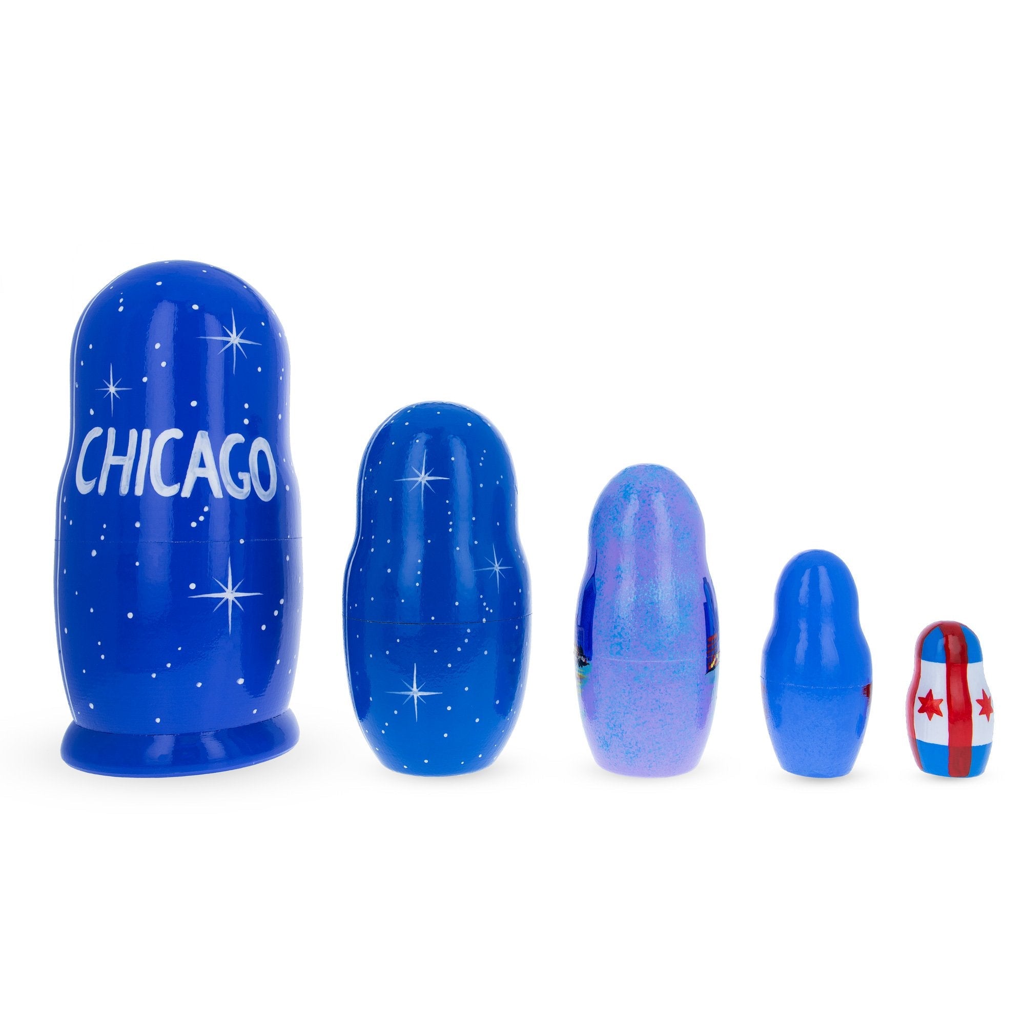 5 Pieces Chicago, Illinois Wooden Nesting Dolls