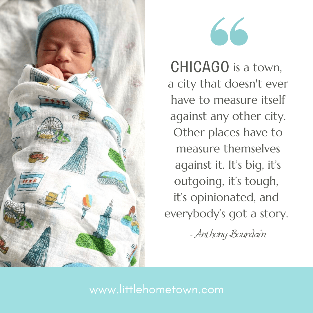 Chicago Flag Baby Gift Bundle Swaddle, Bib, And Onesie