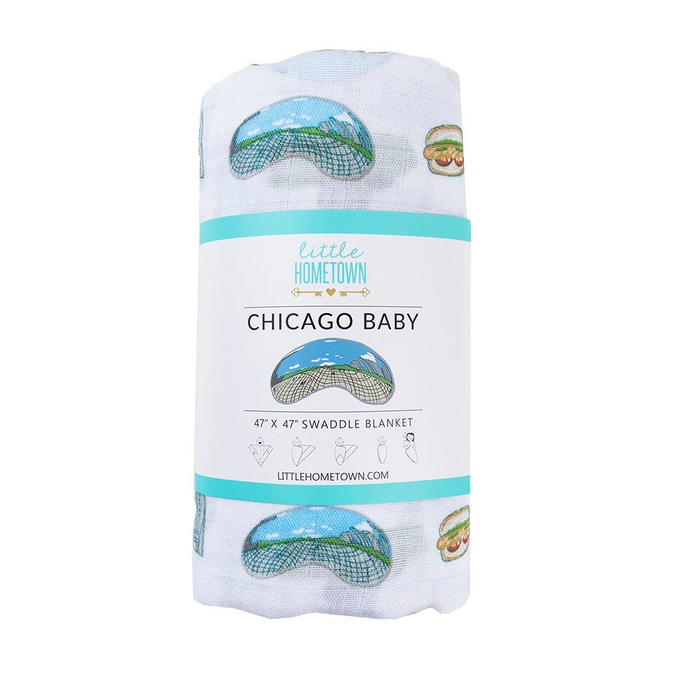 Chicago Flag Baby Gift Bundle Swaddle, Bib, And Onesie