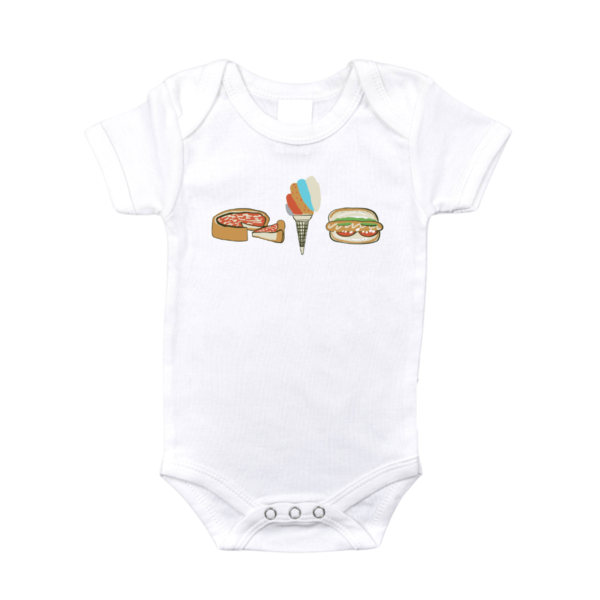 Chicago Foodie Baby Gift Bundle Bamboo Cotton Swaddle, Bib, Onesie