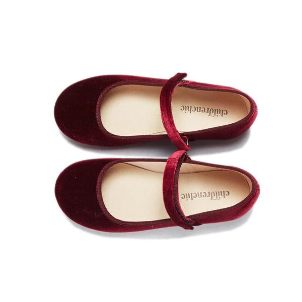 Classic Velvet Mary Janes In Burgundy