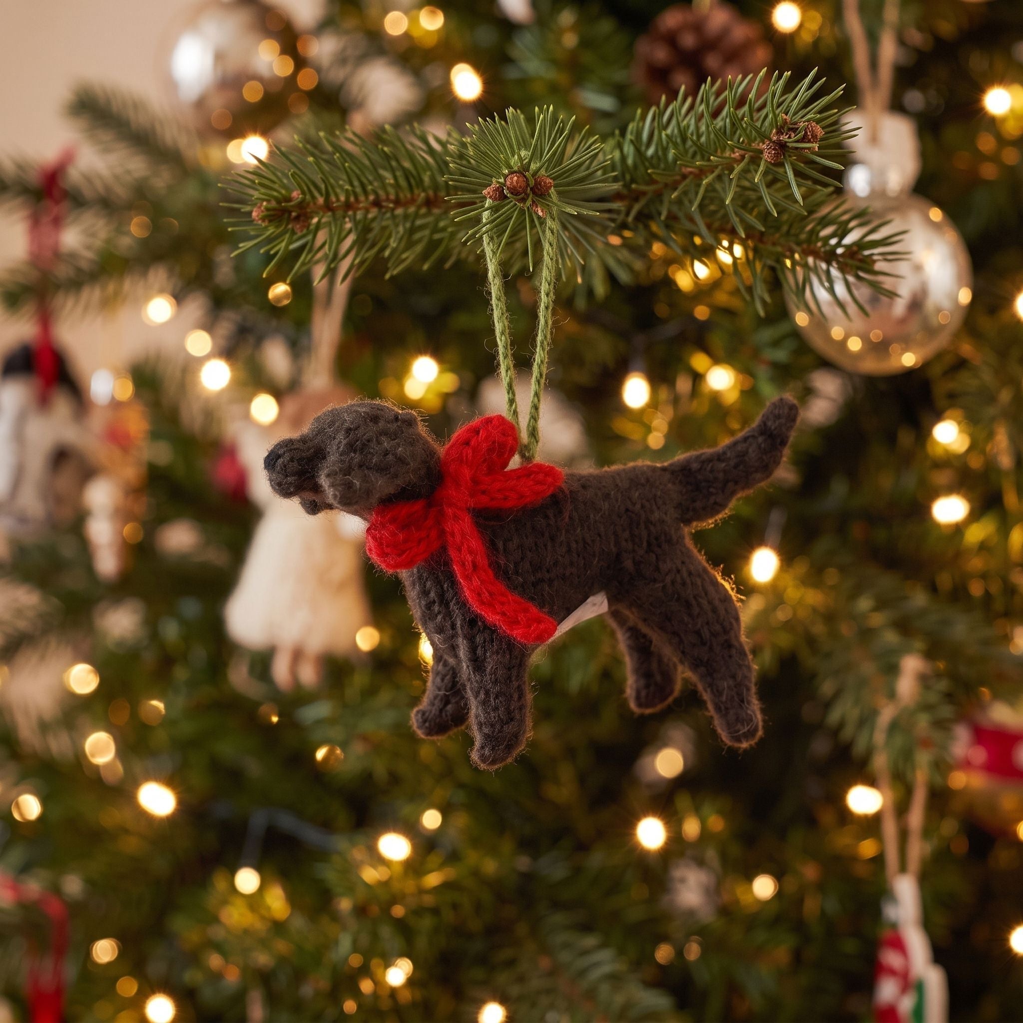 Chocolate Lab Hand Knit Wool Christmas Ornament