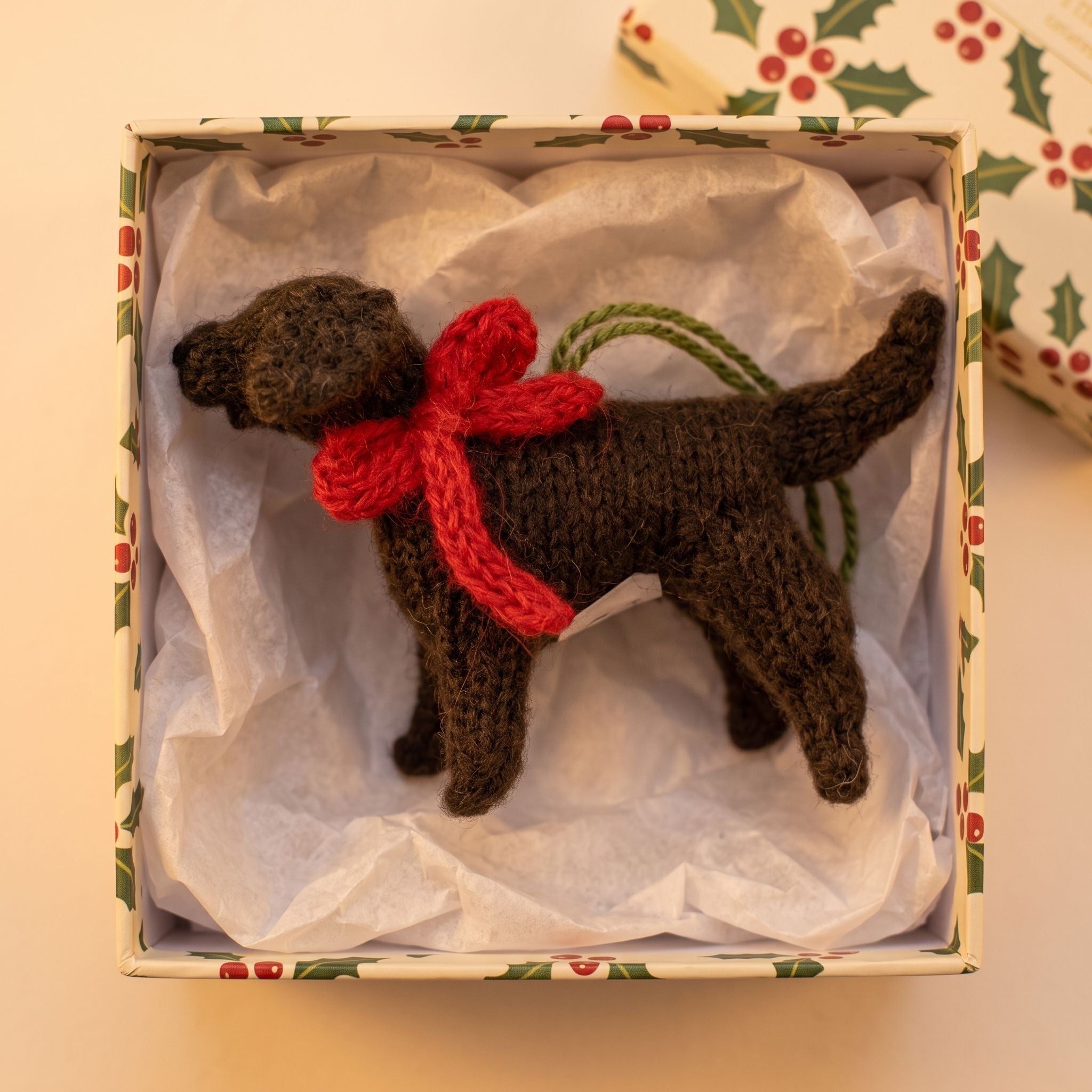 Chocolate Lab Hand Knit Wool Christmas Ornament