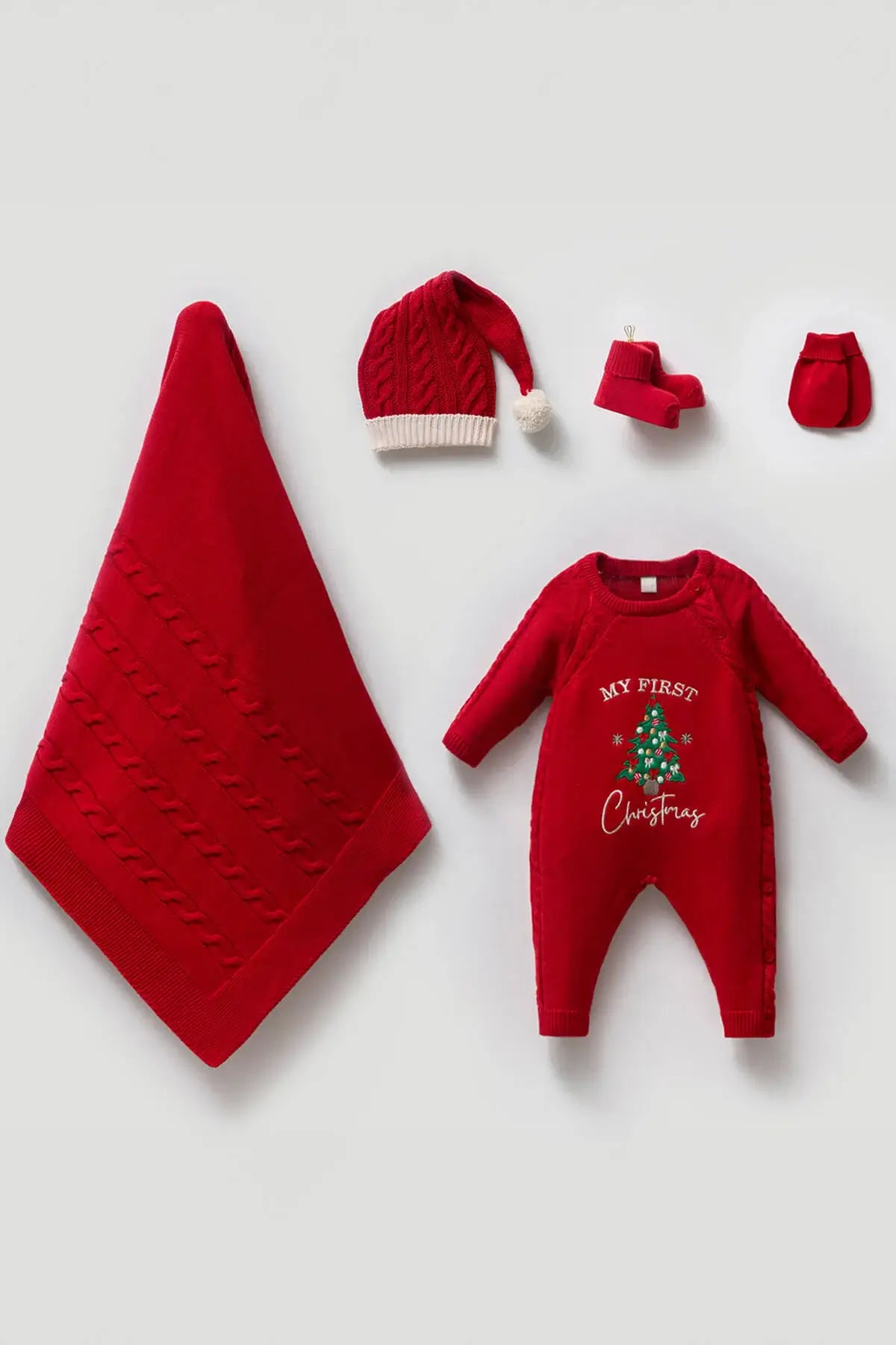 Baby's Christmas Tree Knitwear Outfit (5 Pcs )