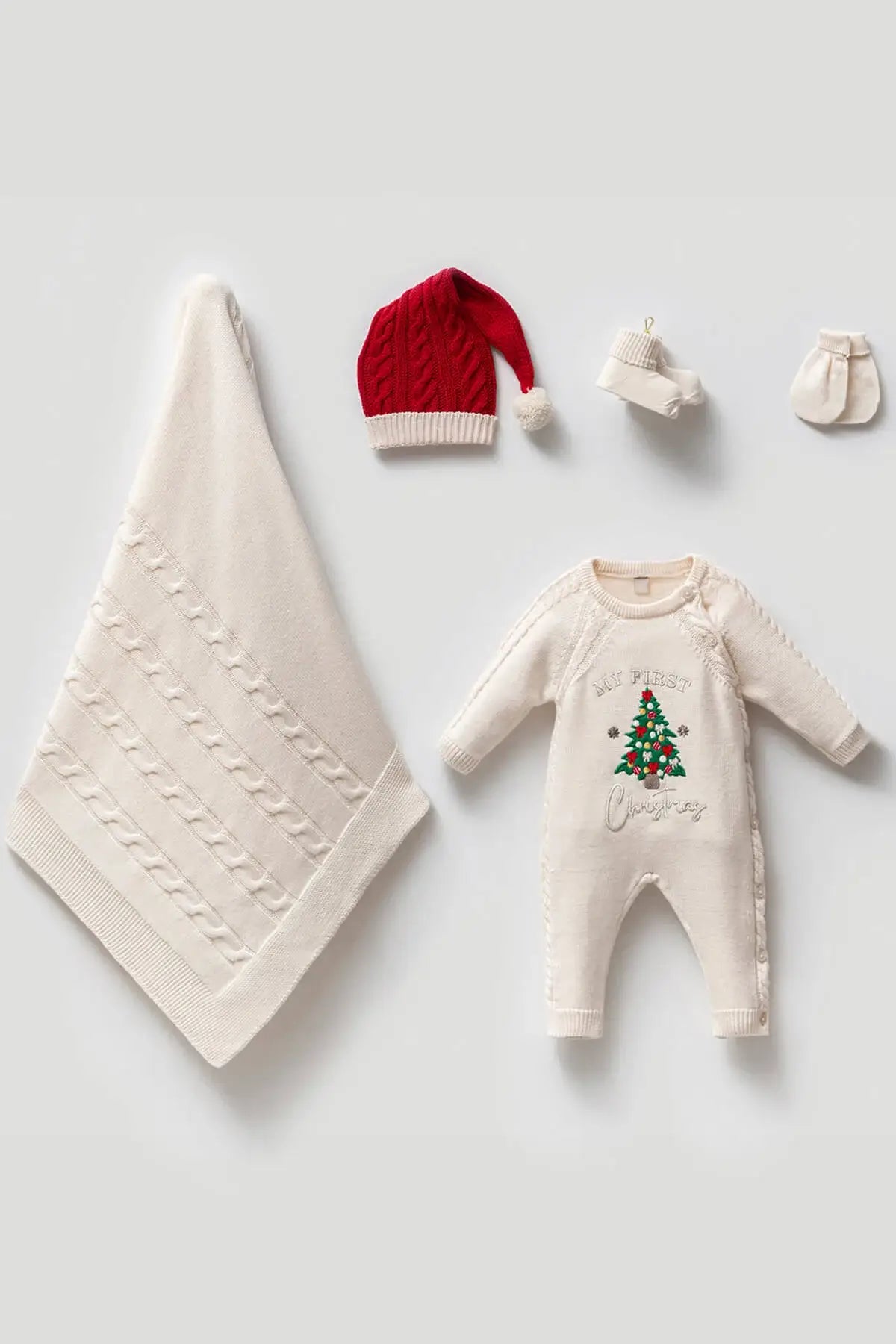 Baby's Christmas Tree Knitwear Outfit (5 Pcs )