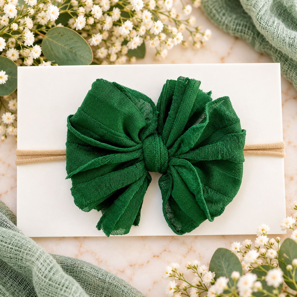 Green | Skinny Mini Nylon Ruffled Baby Headband