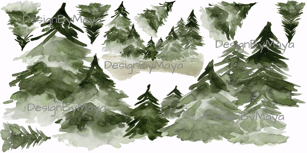 Woodland Animals And Pine Trees - Fabric Nursery Wall Art Decals