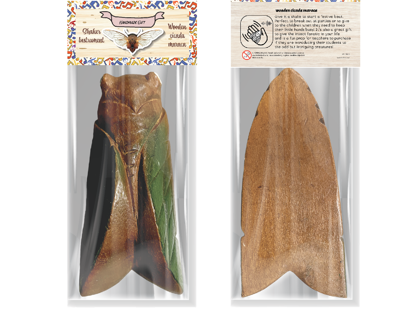 Painted Wooden Musical Cicada Maraca Percussion Instrument