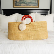 African Moses Basket  cognac Circle Handle
