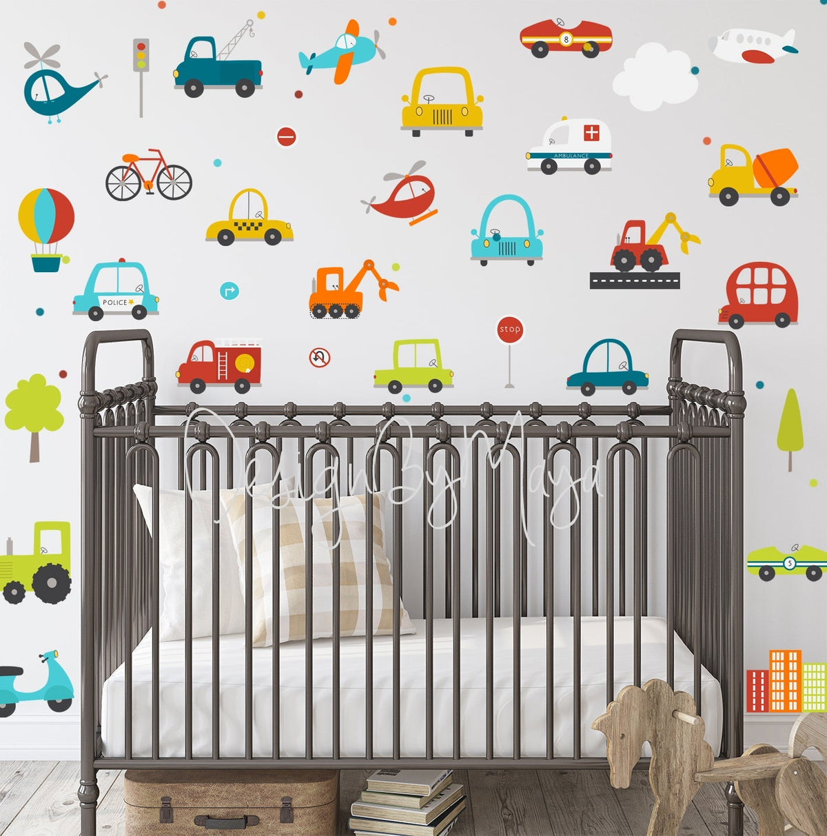 City Transportation Vintage Vehicles - Fabric Nursery Wall Art Decals