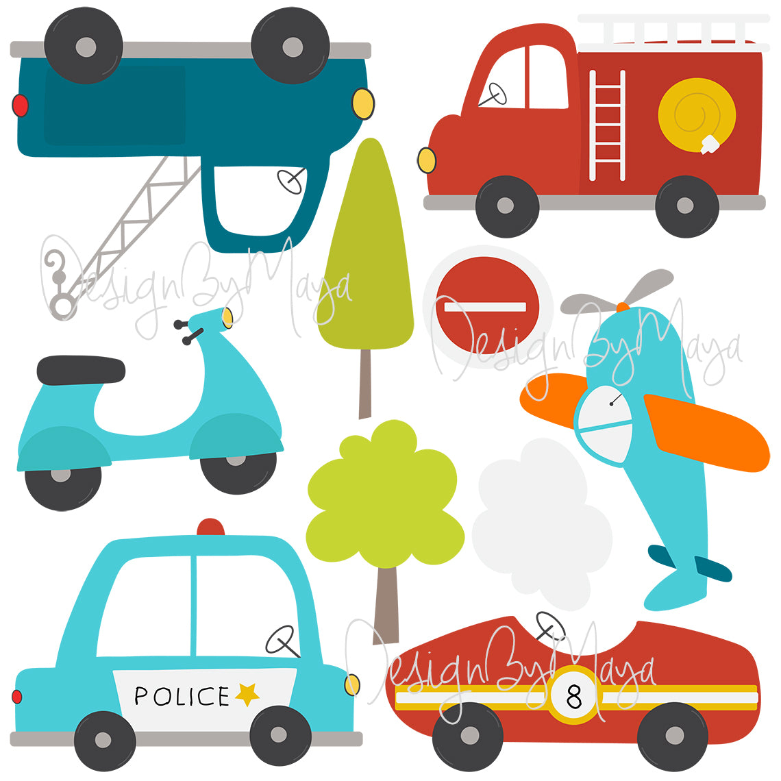 City Transportation Vehicles - Fabric Nursery Wall Art Decals