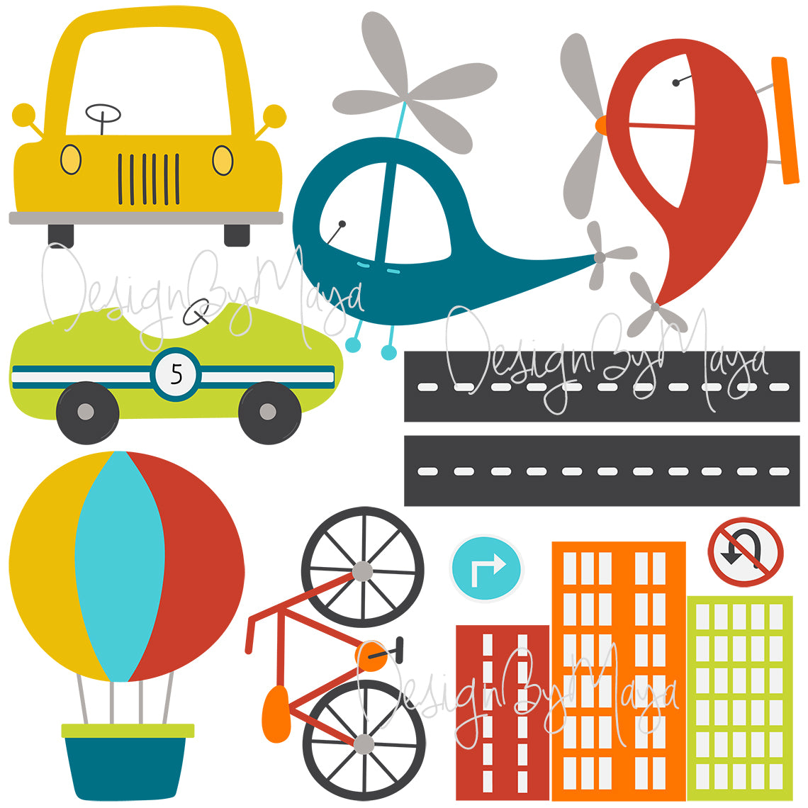 City Transportation Vehicles - Fabric Nursery Wall Art Decals