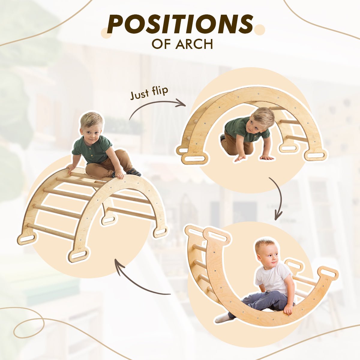 Climbing Arch & Rocker Balance - Montessori Climbers For Kids 1-7 Y.o. – Beige