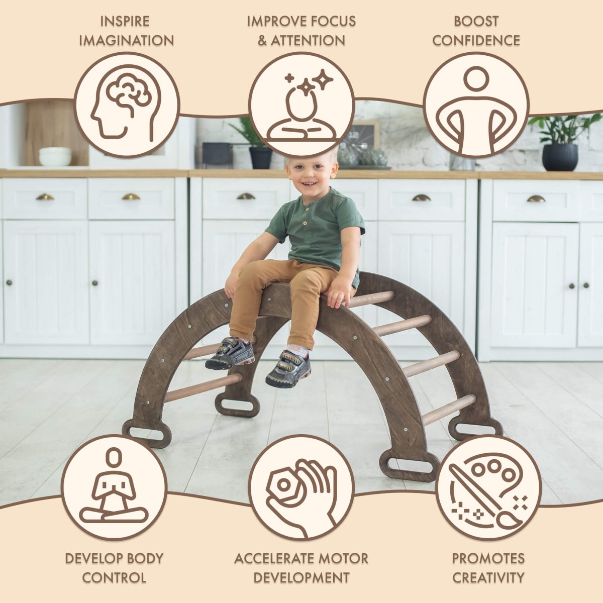 Climbing Arch & Rocker Balance - Montessori Climbers For Kids 1-7 Y.o. – Chocolate