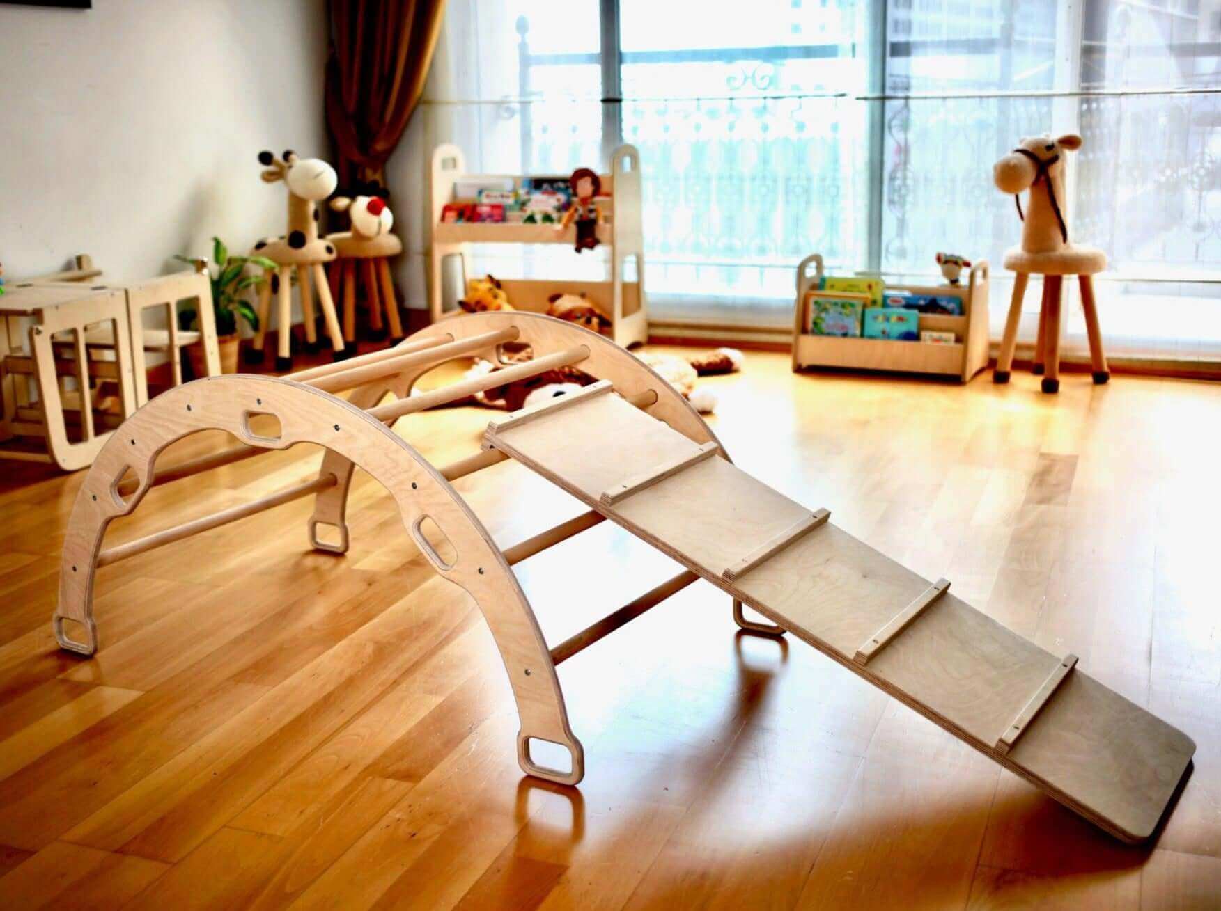 Climbing Arch With Ladder Ramp And Star Pillow Set | Wooden Climber Set