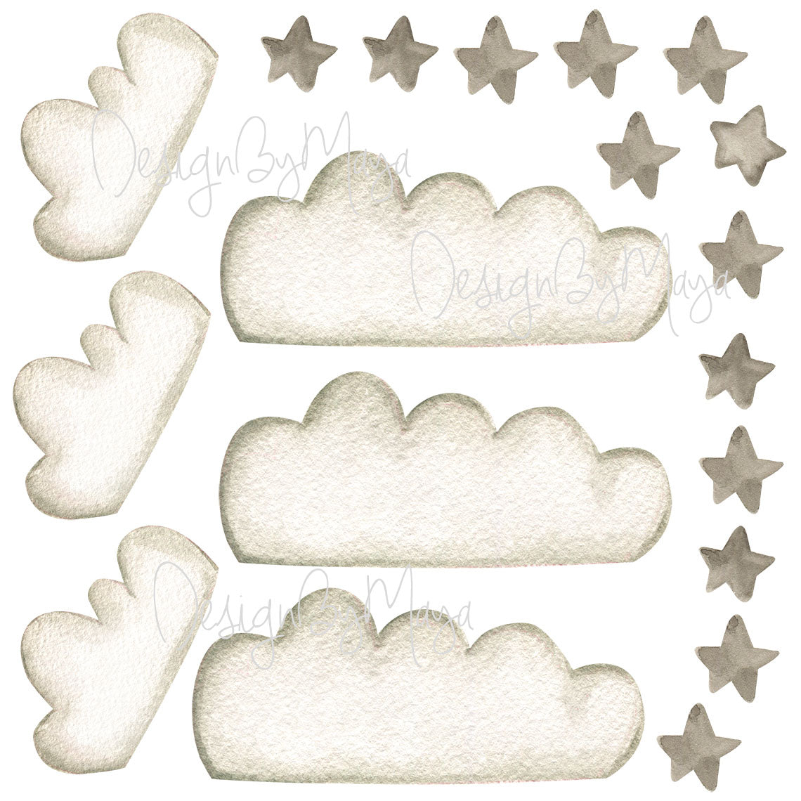 Watercolor Decals Sun & Clouds - Fabric Nursery Wall Art