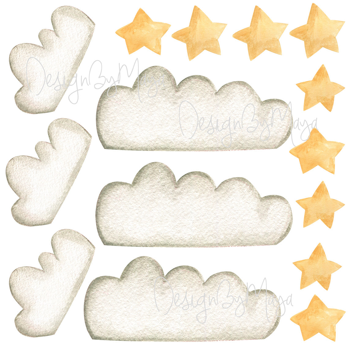 Watercolor Decals Sun & Clouds - Fabric Nursery Wall Art