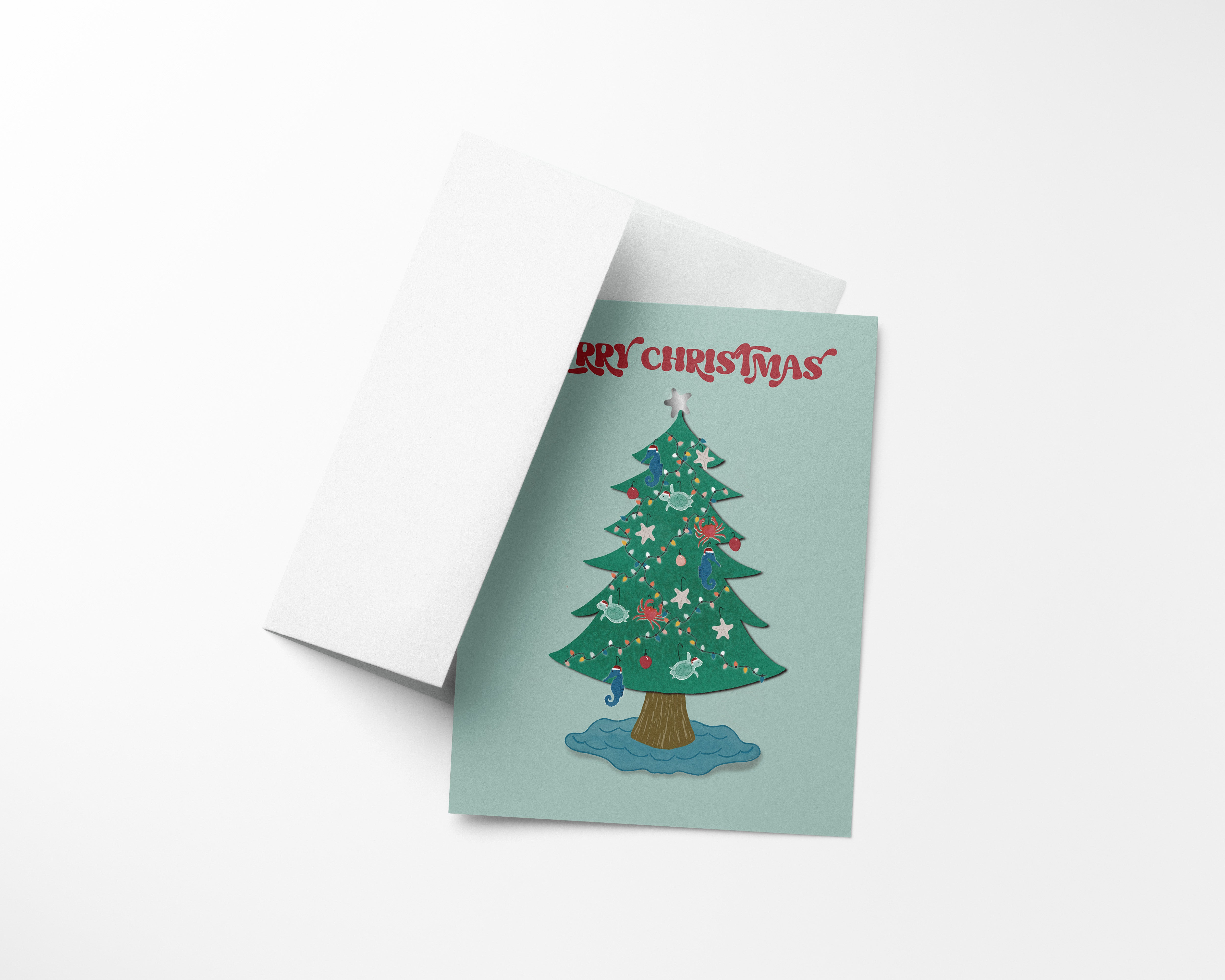 Coastal Christmas Tree Card – Beach-inspired Holiday Card