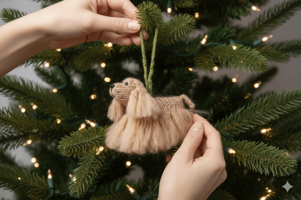 Hand Knit Alpaca Wool Christmas Ornament - Cocker Spaniel Dog