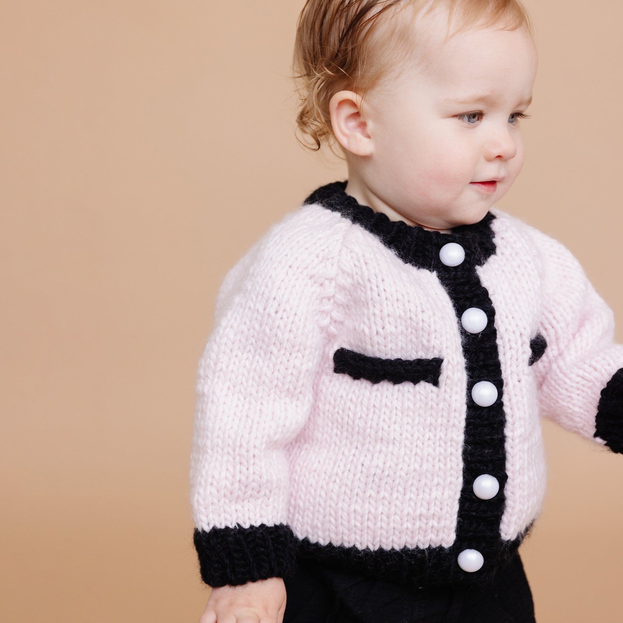 Coco Cardigan, Baby Pink/black