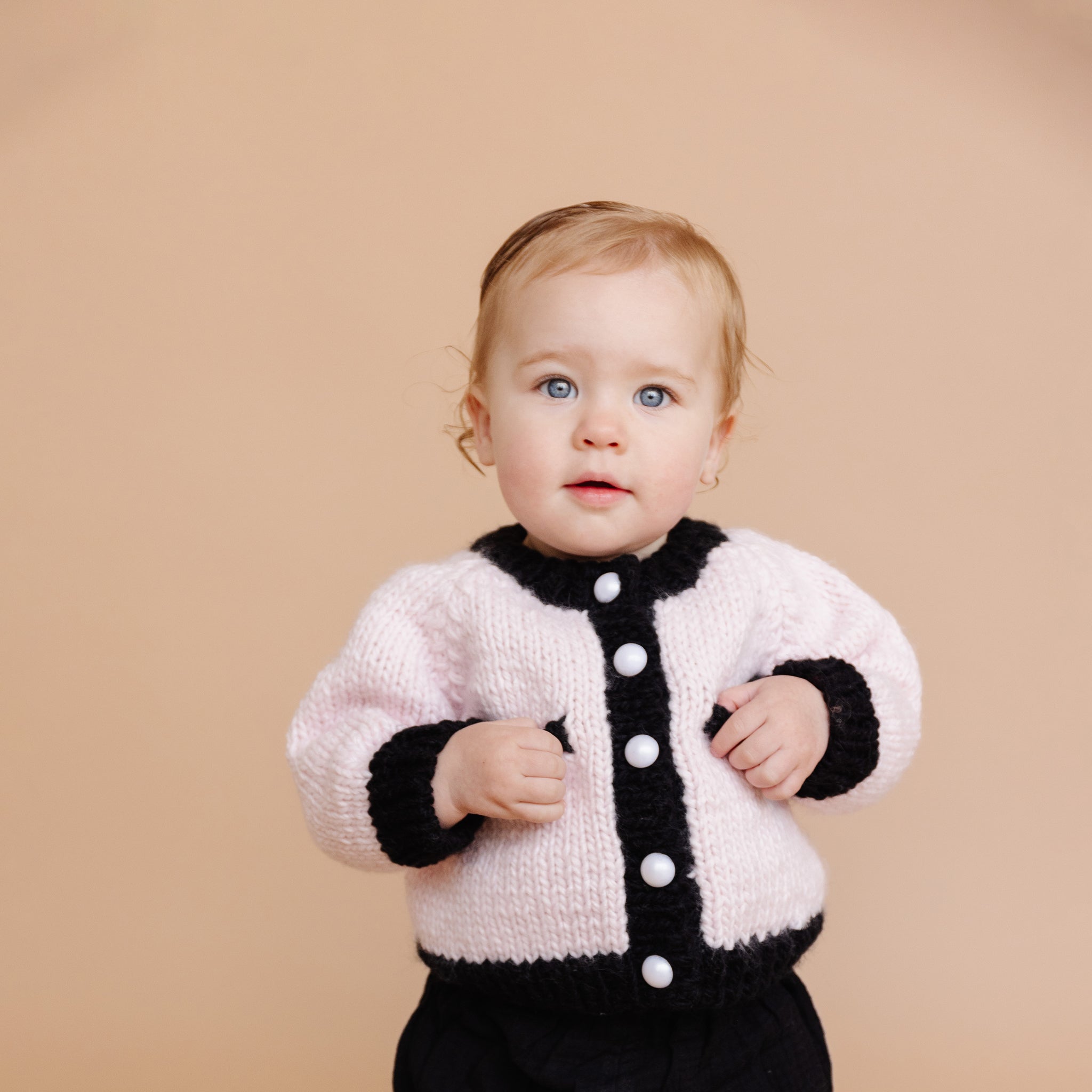 Coco Cardigan, Baby Pink/black