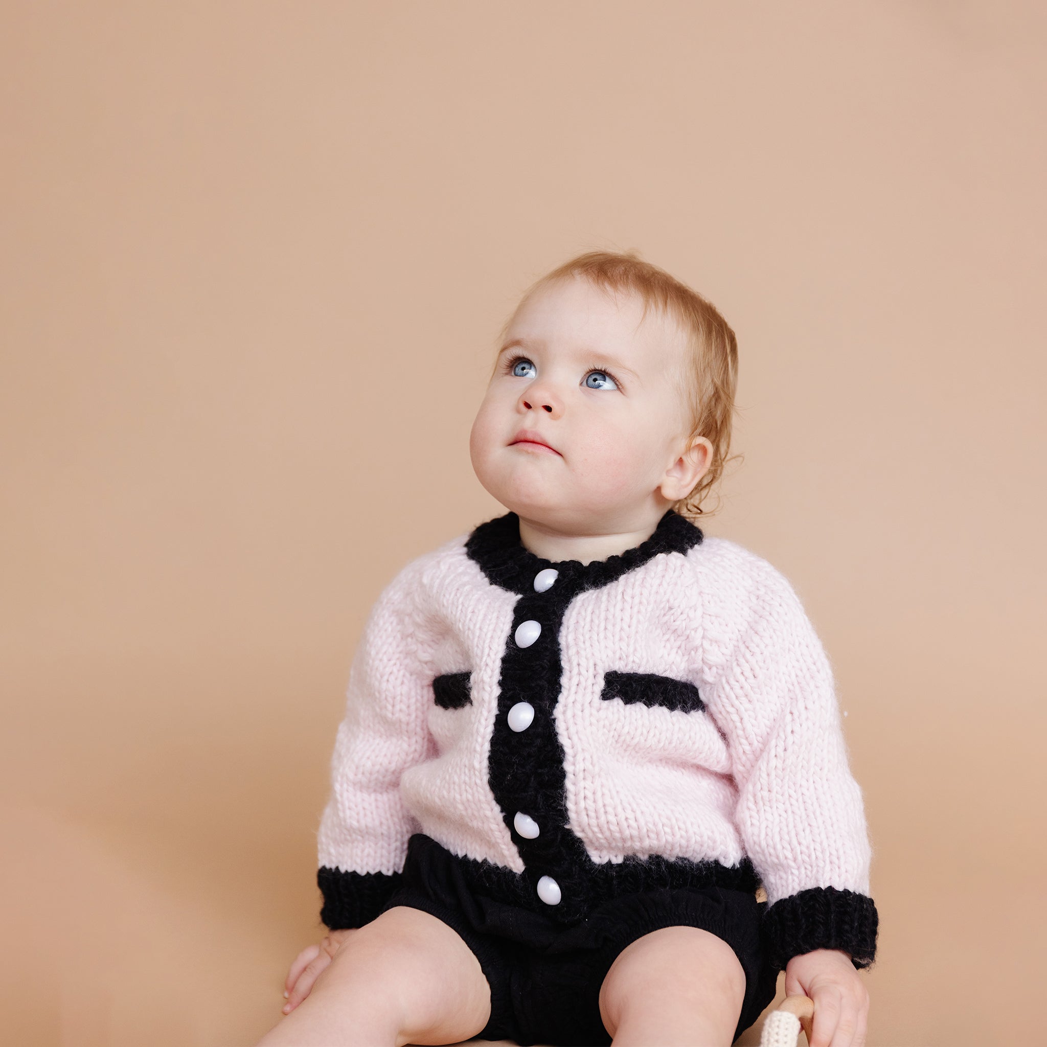 Coco Cardigan, Baby Pink/black