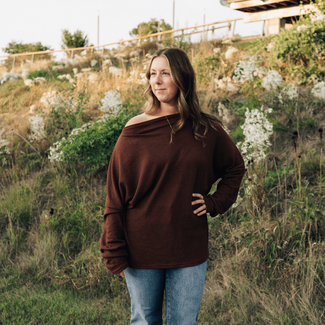 Coffee Brown Wide Collar Knit Sweater