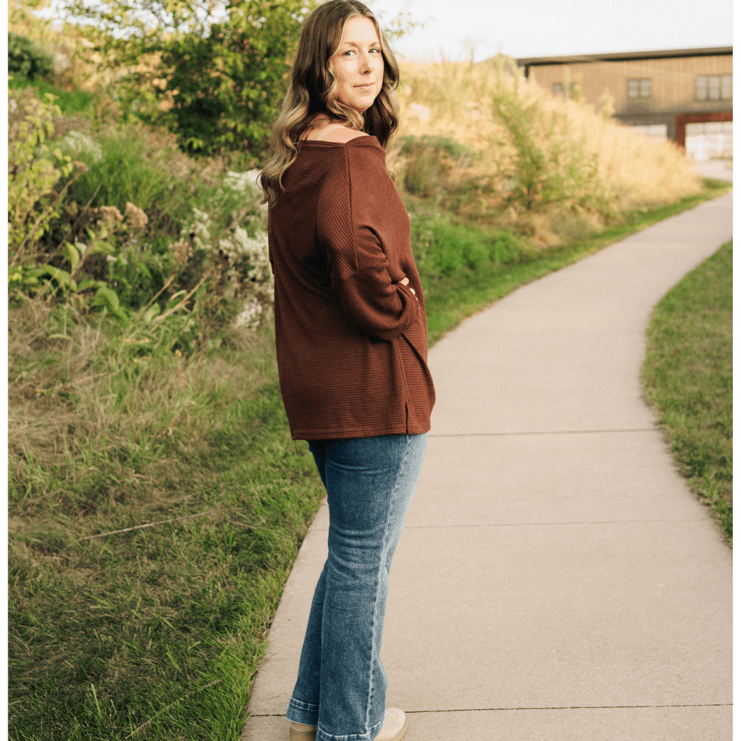 Coffee Brown Wide Collar Knit Sweater