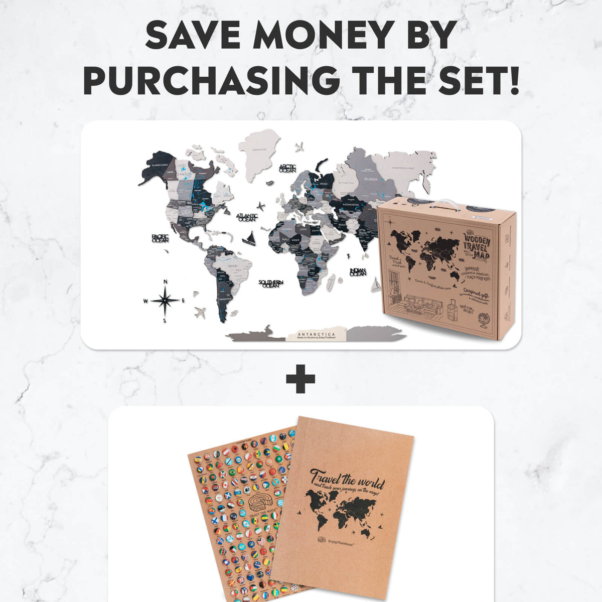Bundle: 3d Colored Map With 9 Photo Frames And Flags Pins