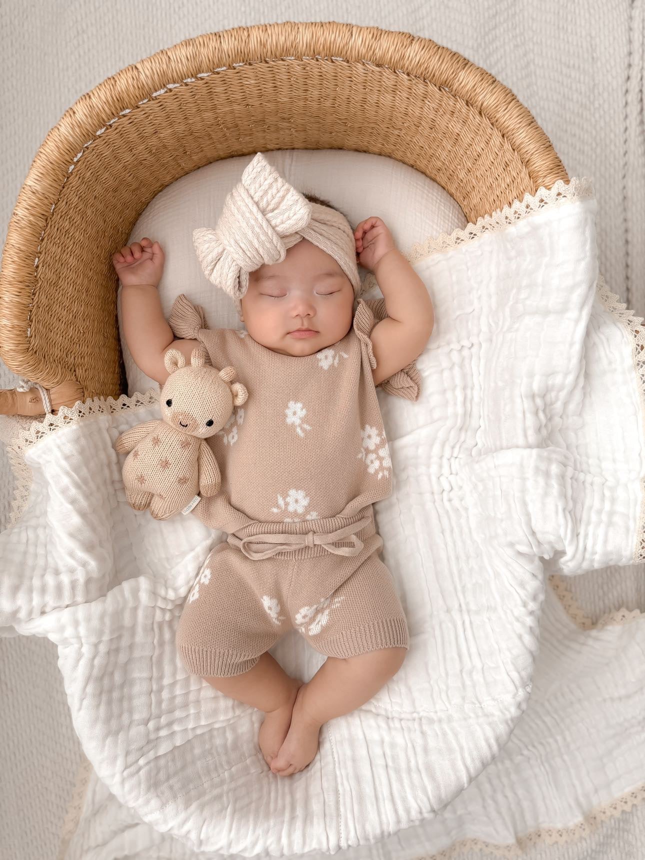 Organic Knit Short Set - Tan Floral